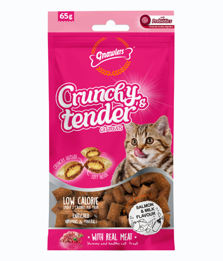 [GN12084] Gnawlers Crunchy & Tender Cat Treats 65g - Salmon & Milk Flavour