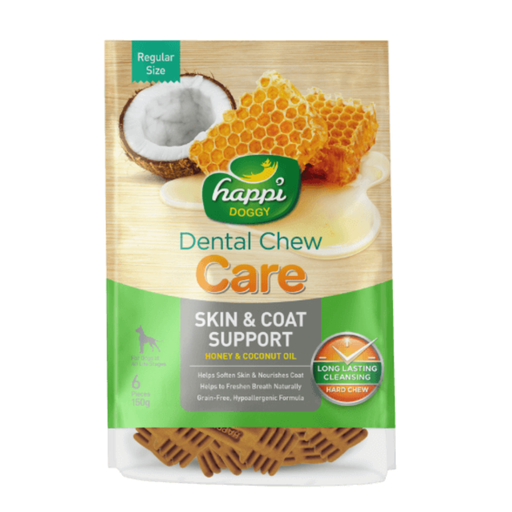 [H332] Happi Doggy Dental Chew Care-Skin & Coat Support-4" (6 Pieces)-150g