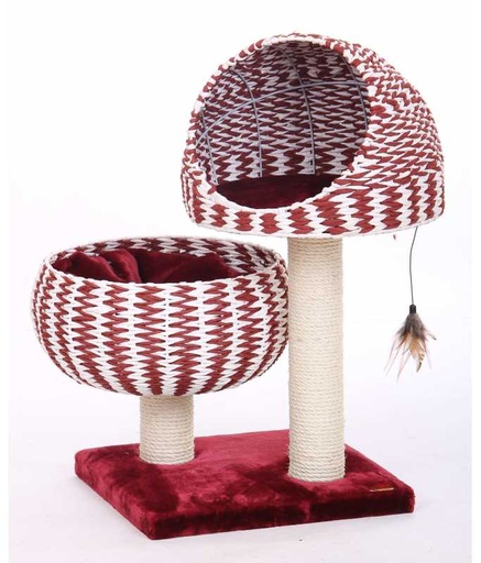 [HY3298-RED] Catry Cat Tree With Cushion And Scratcher 45x45x79cm ,Color: Red