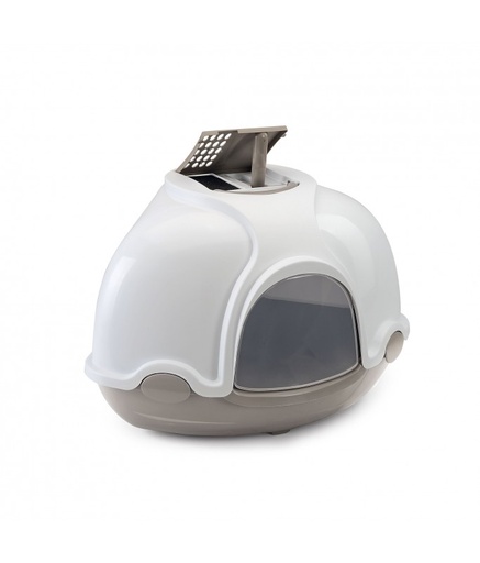 [IM84370] IMAC Ginger - Hooded Corner Shaped Litter Tray[Dimension - 52x52x44.5 cm, Color - Grey&White]