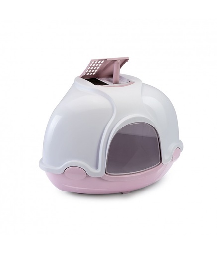 [IM84386] IMAC Ginger - Hooded Corner Shaped Litter Tray[Dimension - 52x52x44.5 cm, Color - Pink&White]