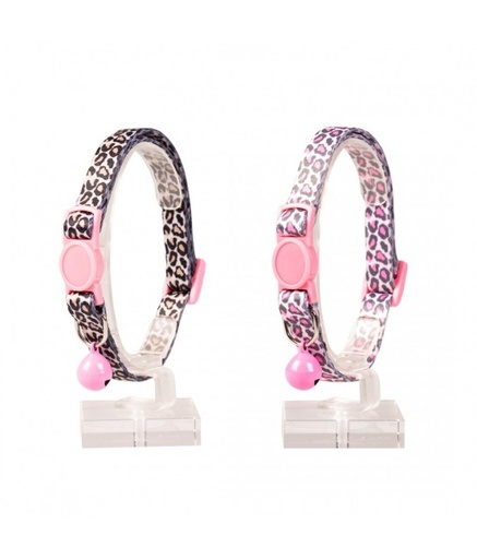 [LR11169] Duvo Cat Collar Panther Nylon Black/Pink 20 - 30cm / 10mm[Dimension - 20-30cm x 10mm]