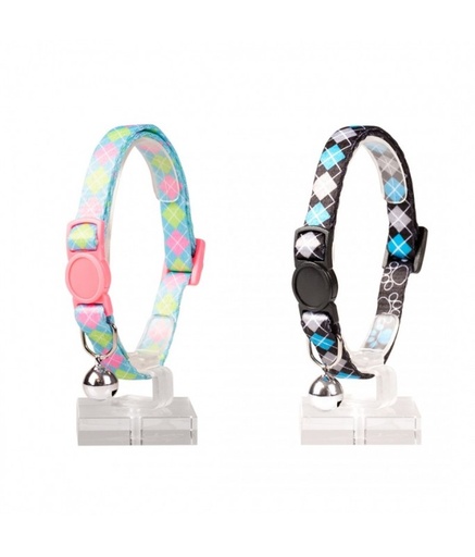 [LR11173] Duvo Cat Collar Nylon Mixed Colors 20 - 30cm / 10mm[Texture - Scottish Squares]