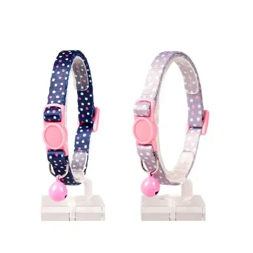 [LR11174] Duvo Cat Collar Nylon Mixed Colors 20 - 30cm / 10mm[Texture - Blue/beige Dots]