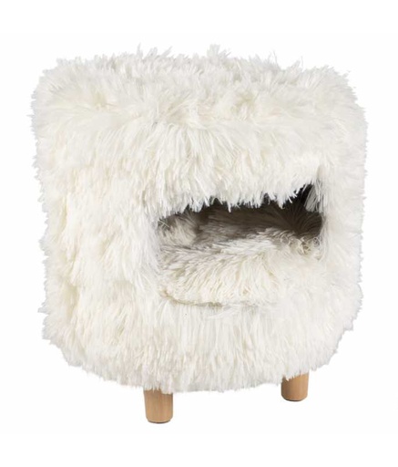 [LR11912] Duvo+ Cat House with Long Plush 31x31x34cm White