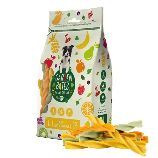 [LR12716] Duvo+ Garden Bites Fruity Dental Swirls 16cm - 15pcs Mixed Colors [270g]