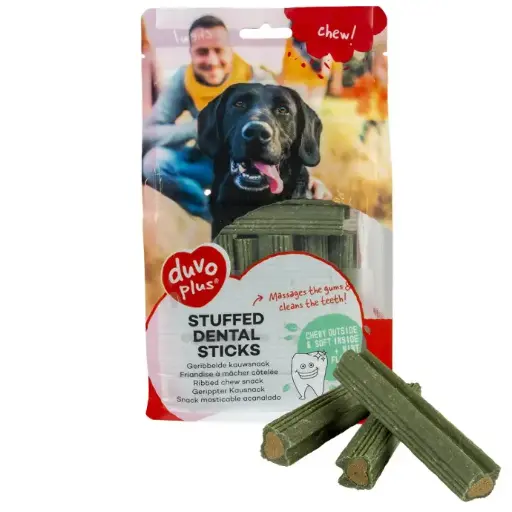 [LR13080] Duvo+ Chew! Stuffed Dental Sticks 9.6cm - 14pcs - 420g, Green[Dimension - 9.6cm - 14pcs - 420g]