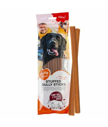 [LR13644] Duvo+ Chew! Stuffed Bully Sticks 25,4cm - 4pcs - 208g, Brown