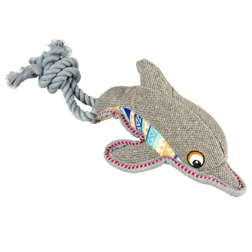 [LR13977] Duvo+ Canvas Dolphin with Rope 46x14x11cm, Grey