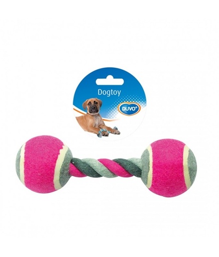 [LR4705041] Duvo Tug toy knotted cotton with 2 tennis balls - Mixed colors 18cm[Length - 18cm]