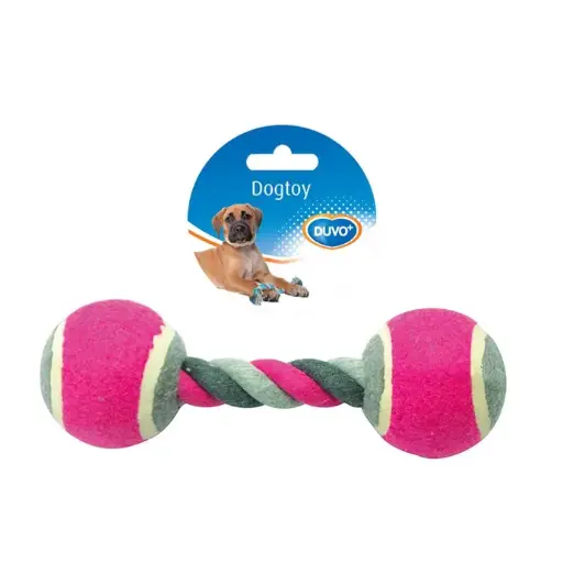[LR4705041] Duvo Tug toy knotted cotton with 2 tennis balls - Mixed colors 18cm[Length - 18cm]
