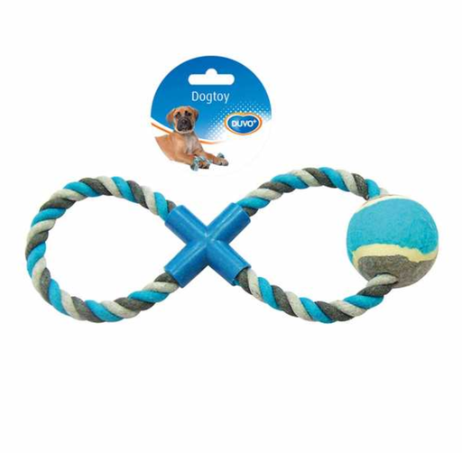 [LR4705043] Duvo+ Knotted Cotton 8-Pull Ring with Tennis Ball 28cm Grey/Blue