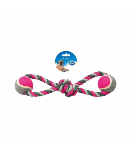 [LR4705048] Duvo+ Knotted Cotton 8- Pull Ring & 2 Tennis Balls 38cm Grey/Pink