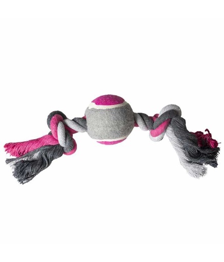 [LR4705056] Duvo+ Tug Toy Knotted Cotton & 2Knots & Tennis Ball 30cm,Grey/Pink