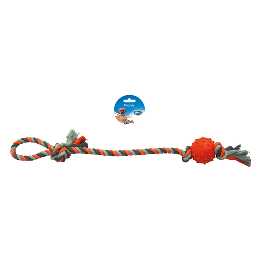 [LR4705065] Duvo+ Tug Toy Knotted Cotton Pendulum & Rubber Ball 60cm Grey/Orange