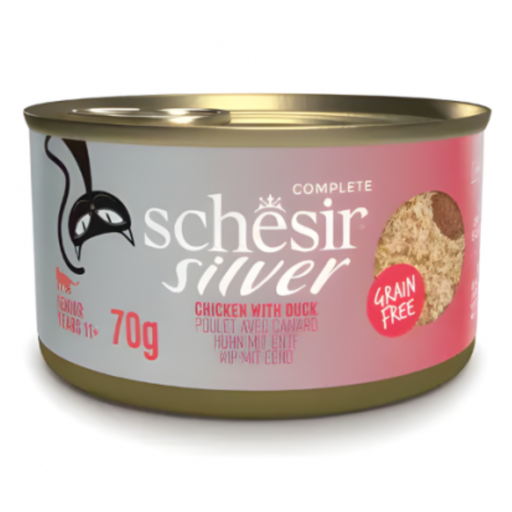 [SCINV21100103] Schesir Silver Mousse & Fillets Senior Cat Wholefood - Chicken With Duck 70g (Min Order- 12 Cans)