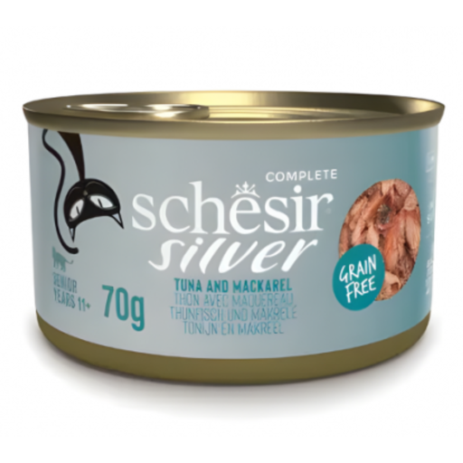 [SCINV21113103] Schesir Silver Senior Cat Wholefood - Tuna And Mackerel 70g (Min Order- 12 Cans)