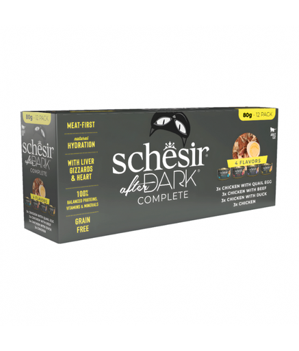 [SCINV21119904] Schesir After Dark Wholefood In Broth Variety Pack For Cat 960g (80g x12 Cans) - 4 Flavors (3 Cans Each Flavor)