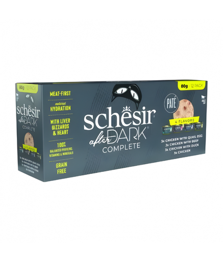 [SCINV21149904] Schesir After Dark In Pate' Variety Pack For Cat 960g (80g x12 Cans) - 4 Flavors ( 3 Cans Each Flavor)