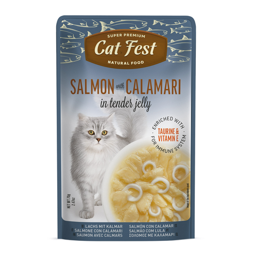 [79218930] Cat Fest Salmon With Calamari In Tender Jelly For Cats 70g [MOQ:12pcs]