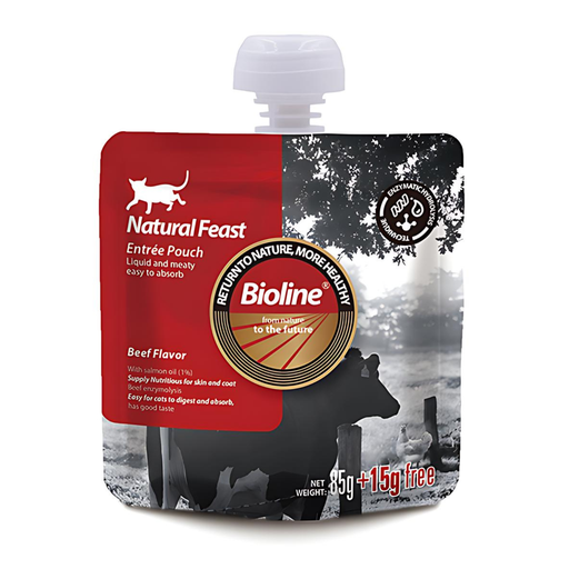 [6970117126365] Bioline Natural Feast Entree Pouch Beef Flavor  85g+15g (Min Order : 6pcs)