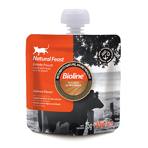 [6970117126389] Bioline Natural Feast Entree Pouch Salmon Flavor  85g+15g (Min Order : 6pcs)