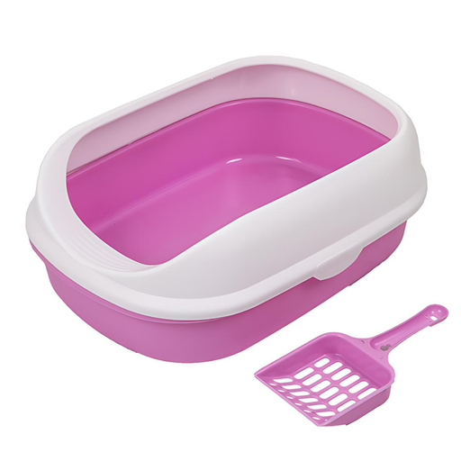[PD-85281] Pado Cat Litter Tray Curved Top With Scoop 41x31x14cm-Rose