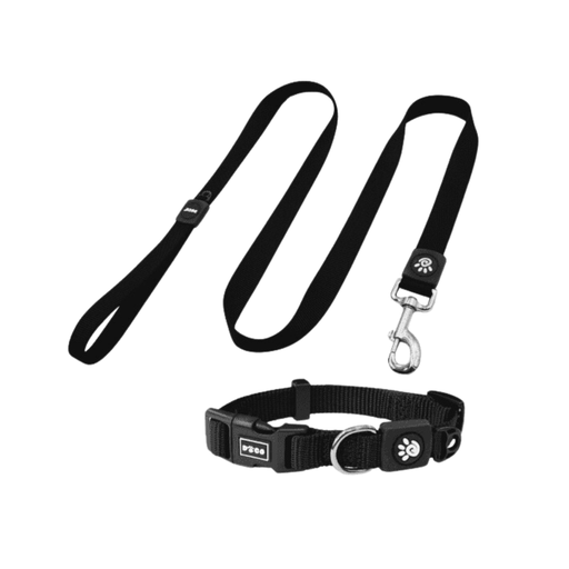 [DCSN002+1048-01XS] DOCO® Signature Nylon Collar+Nylon Leash - 4ft (DCSN002+1048)-Black, Sizes - XS