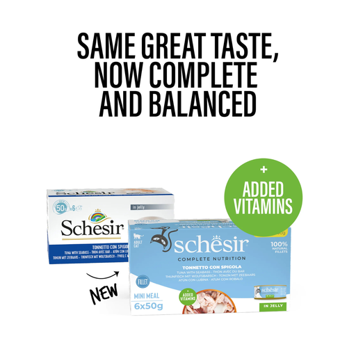 [SCPST21120504] Schesir Complete & Balanced Nutrition Wet Cat Food in Jelly Can[Multi pack]- Tuna With Seabass-(6X50g)