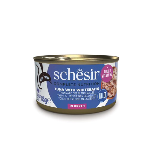 [SCPST21153103] Schesir Complete & Balanced Nutrition Wet Cat Food in Broth Can- Tuna With Whitebait 85g [MOQ:12pcs]