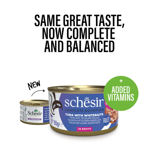 [SCPST21153103] Schesir Complete & Balanced Nutrition Wet Cat Food in Broth Can- Tuna With Whitebait 85g [MOQ:12pcs]