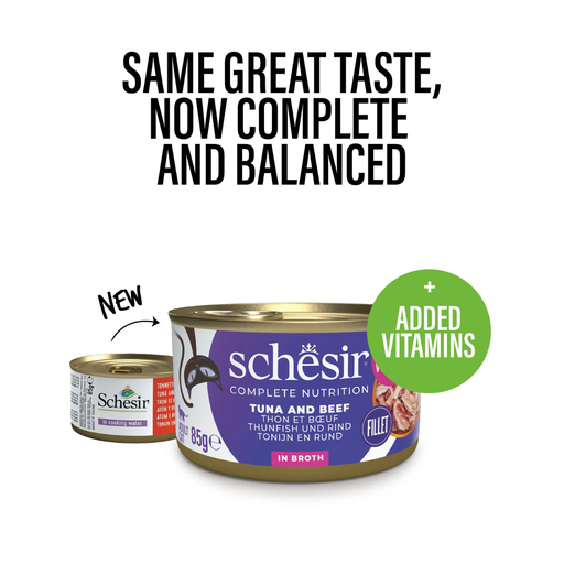[SCPST21153303] Schesir Complete & Balanced Nutrition Wet Cat Food in Broth Can- Tuna With Beef 85g [MOQ:12pcs]