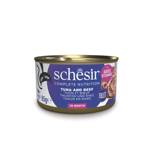 [SCPST21153303] Schesir Complete & Balanced Nutrition Wet Cat Food in Broth Can- Tuna With Beef 85g [MOQ:12pcs]