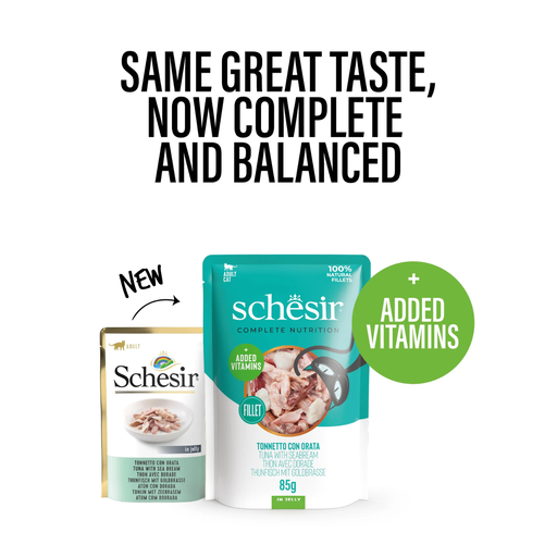 [SCPST21223304] Schesir Complete & Balanced Nutrition Wet Cat Food in Jelly Pouch- Tuna With Seabreem 85g [MOQ:12pcs]