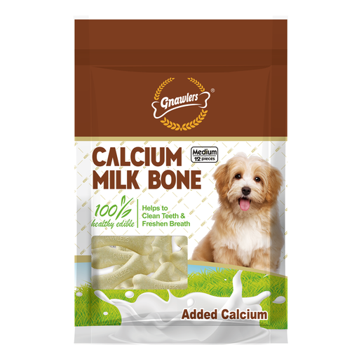 [GN814] Gnawlers Calcium Milk Bone 3" Medium-Snack For Dogs- 12pcs/pack-270g