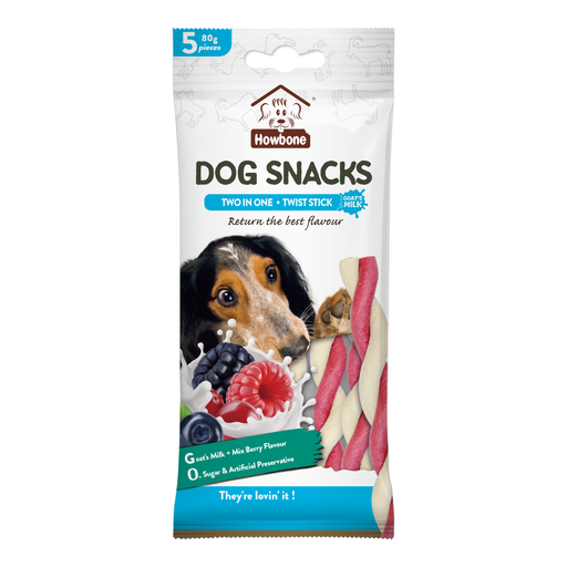 [HB04706] Howbone Dog Snack - Two in One Twist Stick 80g (5pcs) - Goat's Milk+Mixberry