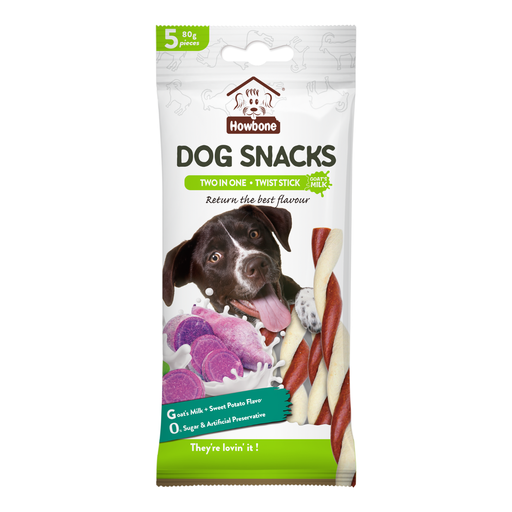 [HB04720] Howbone Dog Snack - Two in One Twist Stick 80g (5pcs) - Goat's Milk+Sweet Potato