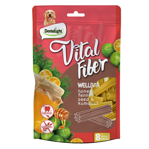 [DL10127] Dentalight Vital Fiber Wellbars 3" Treat For Dogs-Honey, Fennel Seed & Kumquat 80g-8pcs