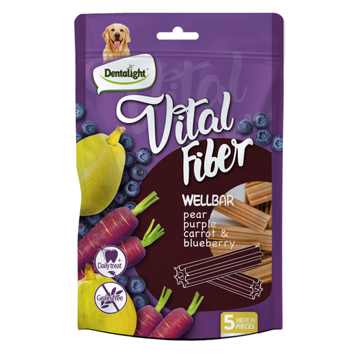 [DL10134] Dentalight Vital Fiber Wellbars 3" Treat For Dogs-Pear,Purple Carrot & Blueberry 85g-5pcs