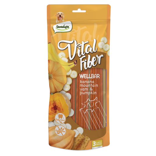 [DL10790] Dentalight Vital Fiber Wellbars 6" Treat For Dogs-Banana, Mountain Yam & Pumpkin 250g-3pcs