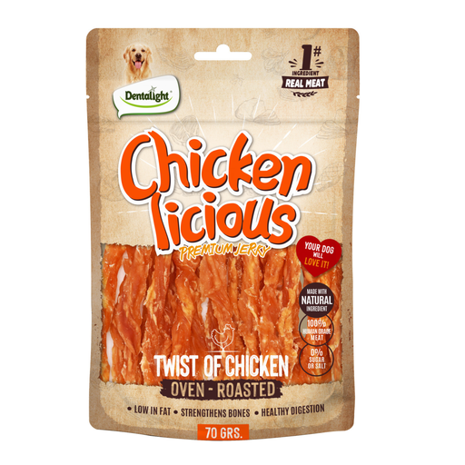 [DL13036] Dentalight Chicken Licious Jerky Treats For Dogs-Twist of Chicken 70g