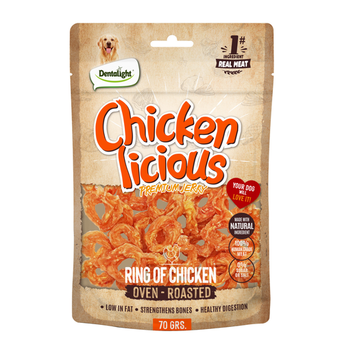 [DL13043] Dentalight Chicken Licious Jerky Treats For Dogs-Ring of Chicken 70g
