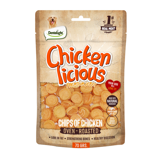 [DL13067] Dentalight Chicken Licious Jerky Treats For Dogs-Chip of Chicken 70g
