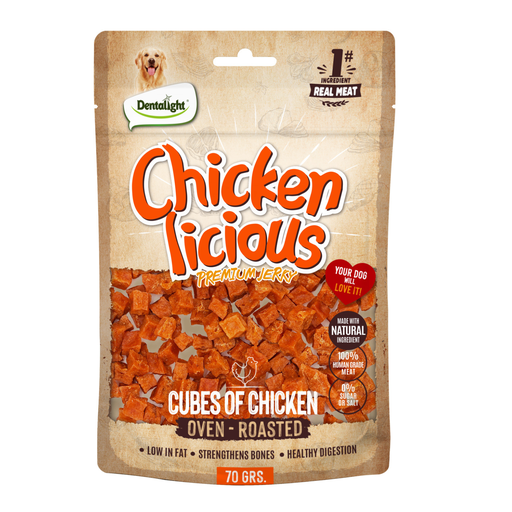 [DL13074] Dentalight Chicken Licious Jerky Treats For Dogs-Cube of Chicken 70g