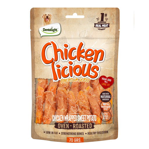 [DL13098] Dentalight Chicken Licious Jerky Treats For Dogs-Chicken Wrapped Sweet Potato 70g
