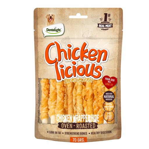 [DL13111] Dentalight Chicken Licious Jerky Treats For Dogs-Chicken Wrapped Hide 70g