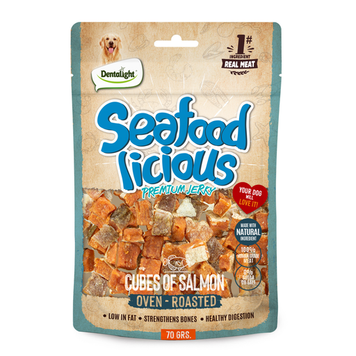 [DL13357] Dentalight Seafood Licious Jerky Treats For Dogs-Cube of Salmon 70g