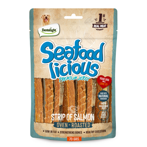 [DL13340] Dentalight Seafood Licious Jerky Treats For Dogs-Strip of Salmon 70g