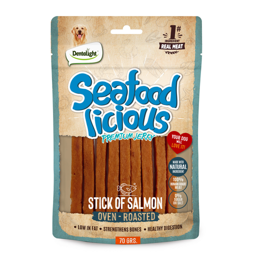 [DL13517] Dentalight Seafood Licious Jerky Treats For Dogs-Stick of Salmon 70g