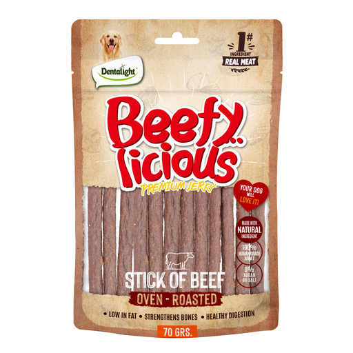 [DL13456] Dentalight Beefy Licious Jerky Treats For Dogs-Stick of Beef 70g